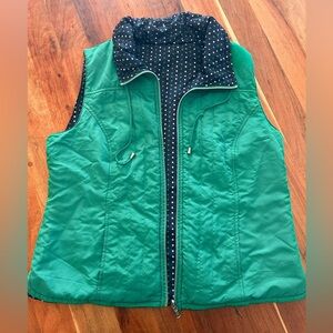 Women's Reversible Green/ Navy Polka Dot Fall Vest With Pockets